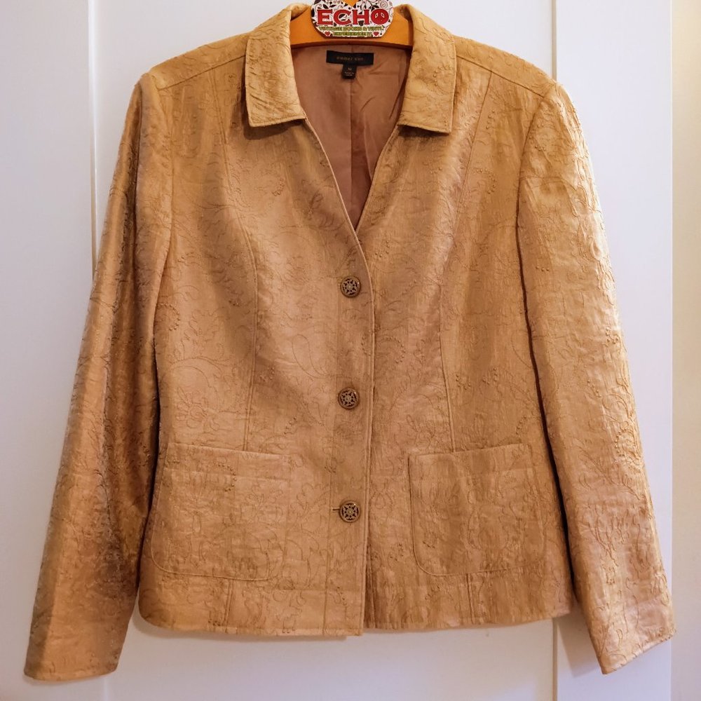 Amber Sun Golden Tan Embroidered Blazer